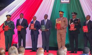 CS for Public Service and Human Capital Development Justin Muturi joined President William Ruto at the official launch of the Strategic Framework for the National Police Service, Kenya Prisons Service, and National Youth Service held at the Kenya School of Government, Lower Kabete