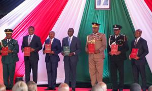 CS for Public Service and Human Capital Development Justin Muturi joined President William Ruto at the official launch of the Strategic Framework for the National Police Service, Kenya Prisons Service, and National Youth Service held at the Kenya School of Government, Lower Kabete