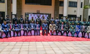 CS for Public Service and Human Capital Development Justin Muturi joined President William Ruto at the official launch of the Strategic Framework for the National Police Service, Kenya Prisons Service, and National Youth Service held at the Kenya School of Government, Lower Kabete