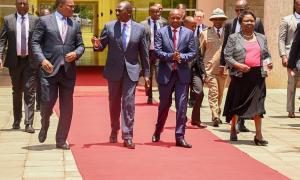 CS for Public Service and Human Capital Development Justin Muturi joined President William Ruto at the official launch of the Strategic Framework for the National Police Service, Kenya Prisons Service, and National Youth Service held at the Kenya School of Government, Lower Kabete