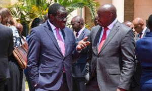 CS for Public Service and Human Capital Development Justin Muturi joined President William Ruto at the official launch of the Strategic Framework for the National Police Service, Kenya Prisons Service, and National Youth Service held at the Kenya School of Government, Lower Kabete